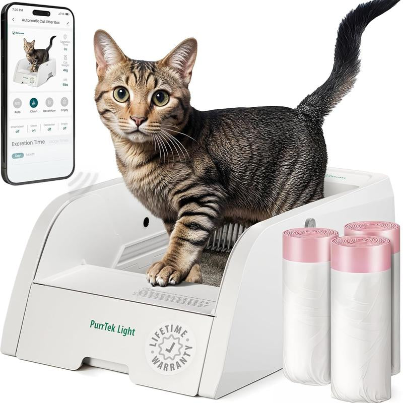 Petcove Purrtek Lite, Self Cleaning Open Top Automatic Cat Litter Box, APP Control, Easy to Maintain, Electric Self Scooping, Pet Safety Protection